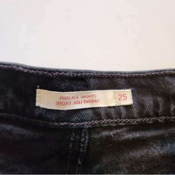 Levis Ribcage Button Fly Denim Jean Shorts Cutoffs Frayed Hem High Rise Black - Picture 8 of 10